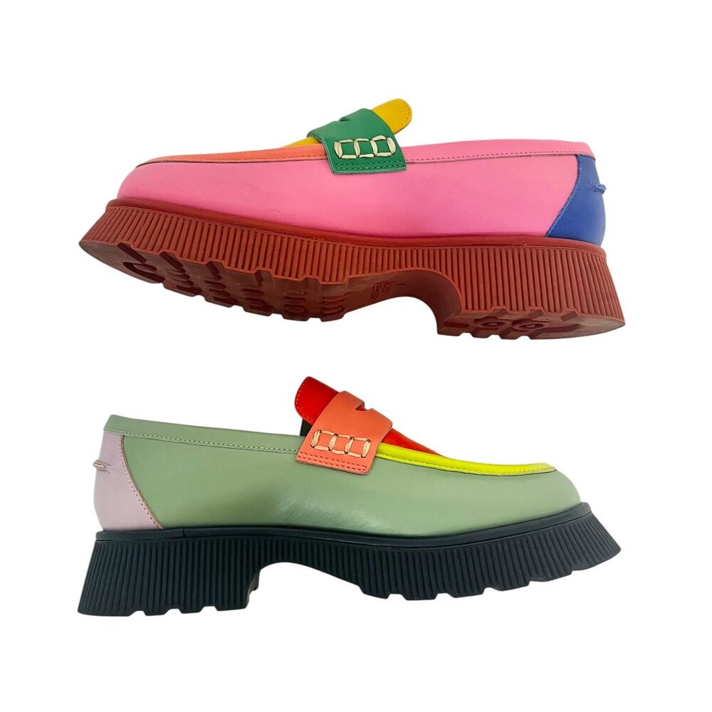 Charlotte Stone Adam Solimar Mismatched Colorblock Lug Sole Penny Loafer Size 7 - Picture 7 of 10